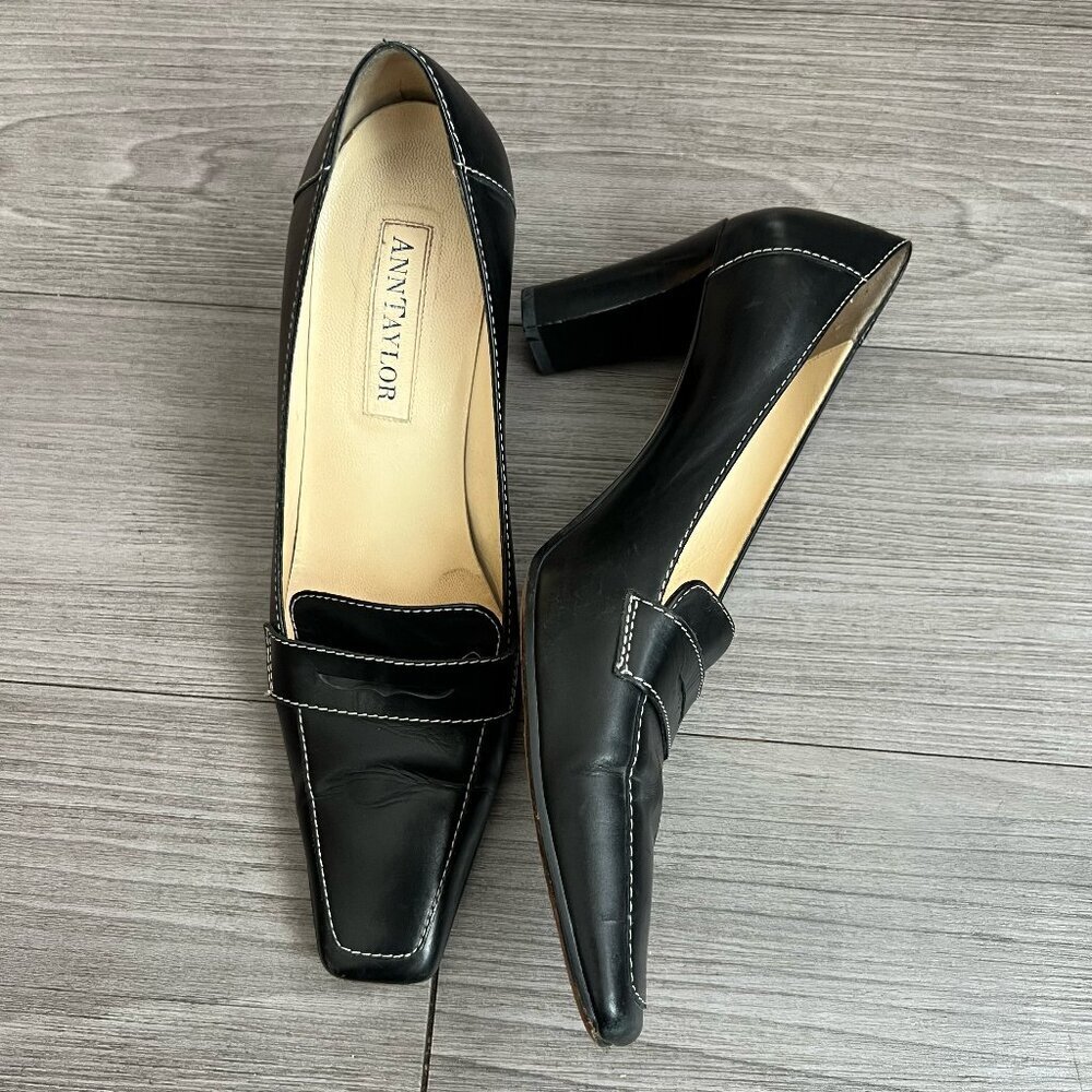 Y2K Square Toe Heeled Mules Black Leather Ann Taylor Italy Witchy Size W9